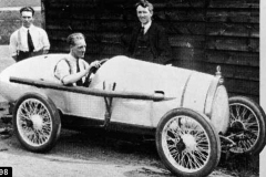 98. Type 13 Brooklands 1921. Car used by Henry Seagrave, Joe King seated with Bill Perkins on left and John Ridley who prepared Seagrave's cars.