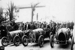 102. Type 13 International '1500' Trophy. Isle of Man 22 June 1922. (226.50 miles). Car 27: Jaques Mones-Maury (3rd) Car 30: Bertram Marshall (6th) Car 22: Pierre de Vizcaya (4th). Crossley Bugattis