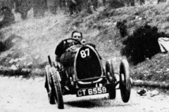 264. Type 13, Chassis # 2059, Reg. CT 6559 Kop Hill, February 1925. "Cordon Bleu", F.W. Giveen. Spectator injured when the Bugatti left the road at around 70mph. Photo taken just past point of accident. Ref. Motor, 1 March 1925, page. 100. See picture 267 (wider view).